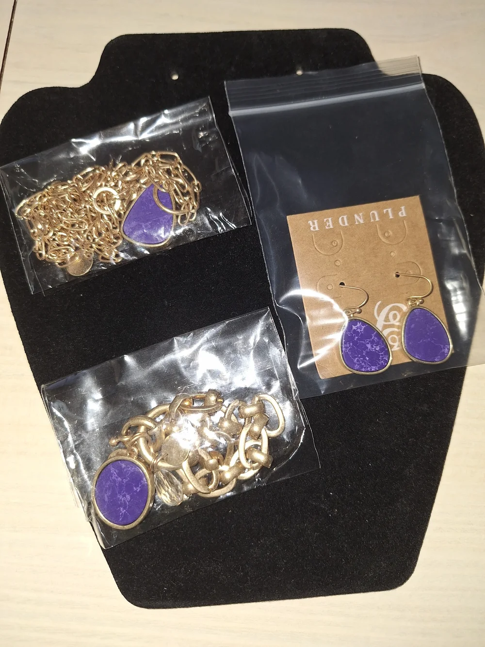 Plunder Brushed Gold-Tone Blue Marbled Gemstone Jewelry Set
